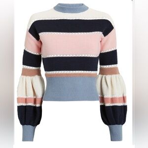 Self-Portrait Stripe Balloon Sleeve Sweater - Small